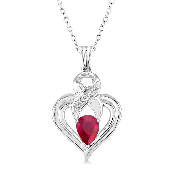 Silver Heart Shape Gemstone & Diamond Fashion Pendant