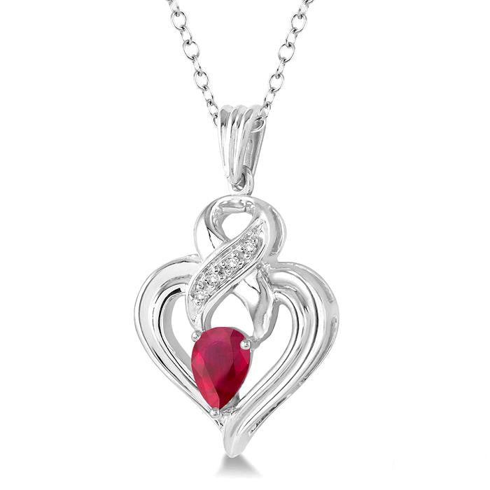 Silver Heart Shape Gemstone & Diamond Fashion Pendant