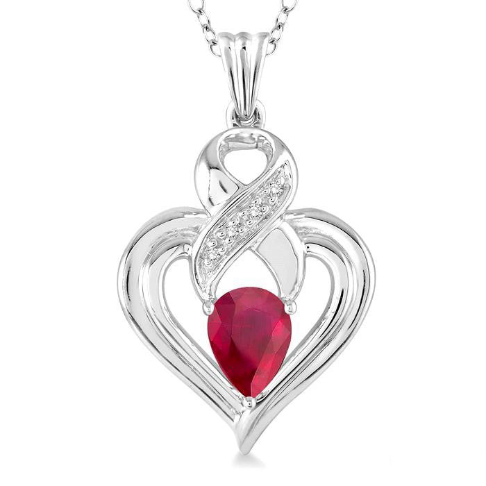 Silver Heart Shape Gemstone & Diamond Fashion Pendant