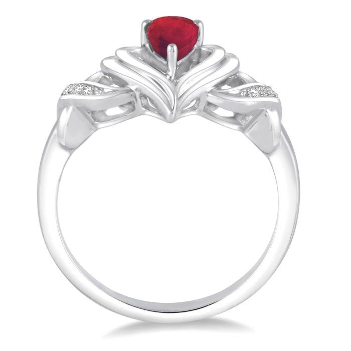 6x4 MM Pear Shape Ruby and 1/50 Ctw Round Cut Diamond Ring in Sterling Silver