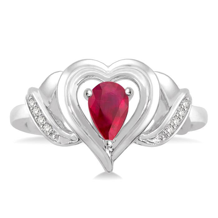 Silver Heart Shape Gemstone & Diamond Fashion Ring