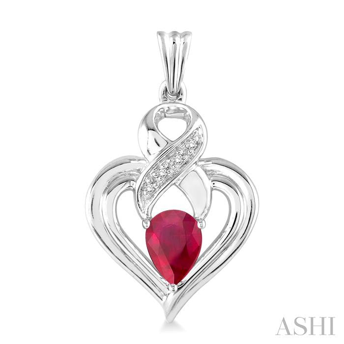 5x3 MM Pear Shape Ruby and 1/50 Ctw Round Cut Diamond Earrings in Sterling Silver