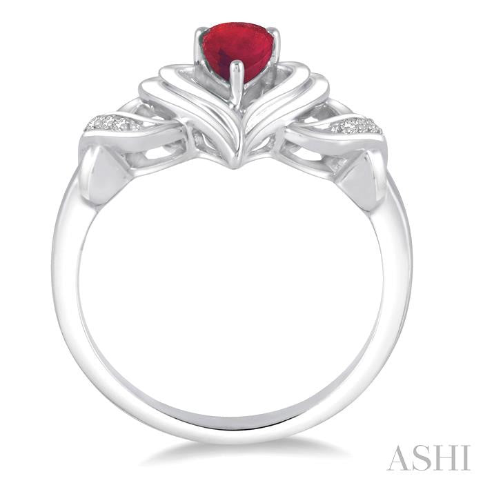 6x4 MM Pear Shape Ruby and 1/50 Ctw Round Cut Diamond Ring in Sterling Silver