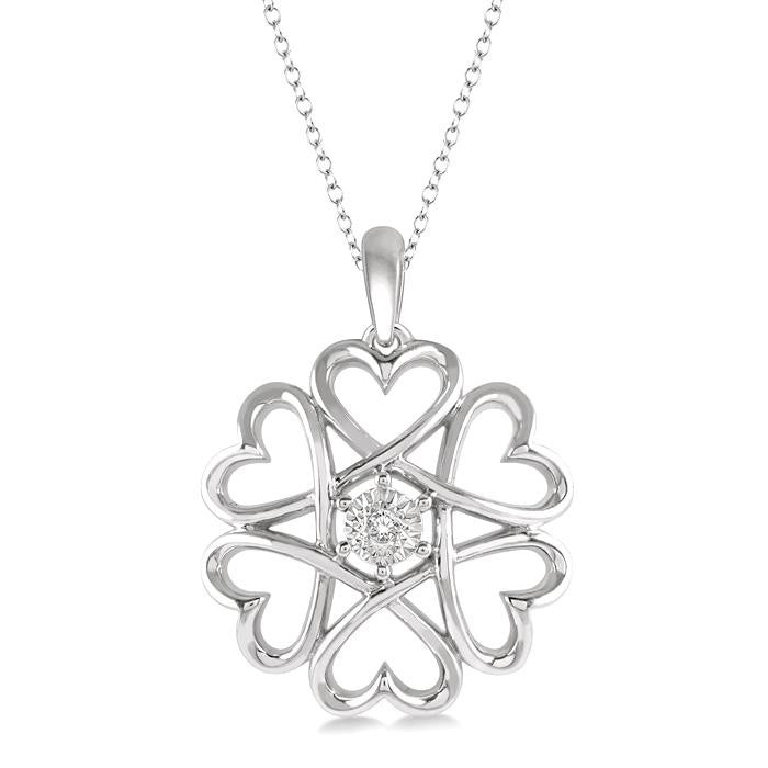 1/50 Ctw Infinity Heart Charm Round Cut Diamond Pendant With Chain in Sterling Silver