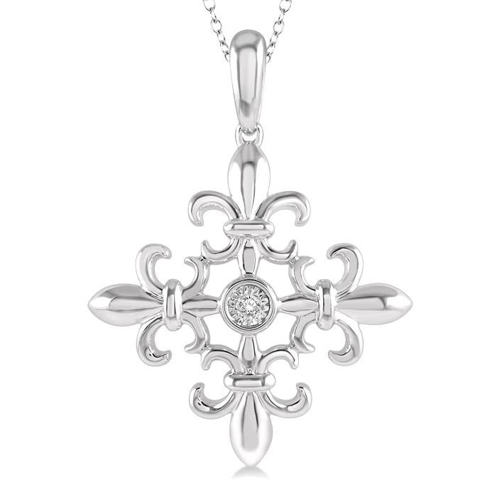 Silver Fleur De Lis Diamond Fashion Pendant