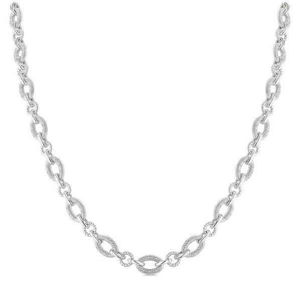 1/4 Ctw Round Cut Diamond Bold Oval Shape Rope Link Necklace in Sterling Silver