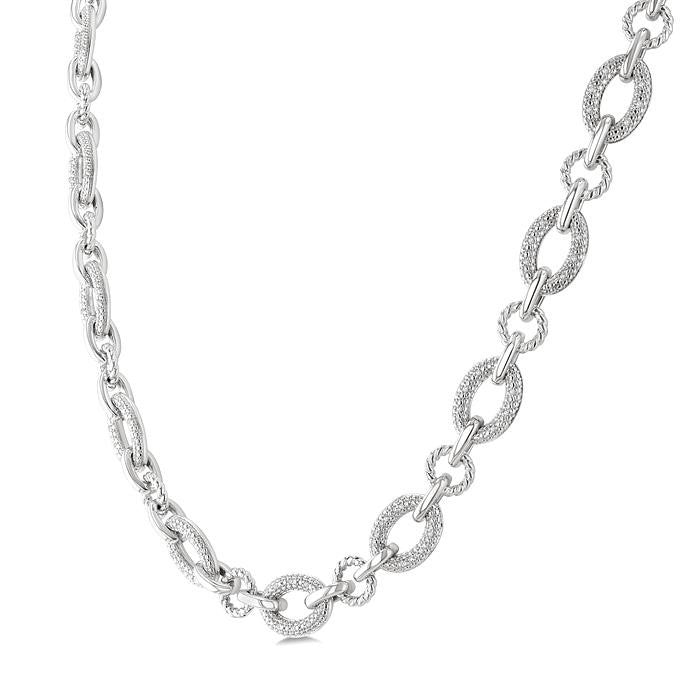 1/4 Ctw Round Cut Diamond Bold Oval Shape Rope Link Necklace in Sterling Silver