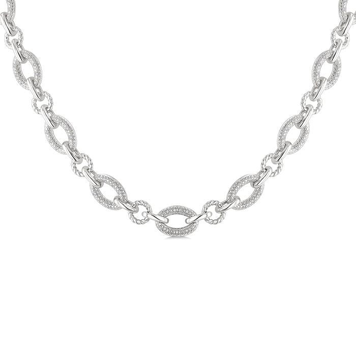1/4 Ctw Round Cut Diamond Bold Oval Shape Rope Link Necklace in Sterling Silver