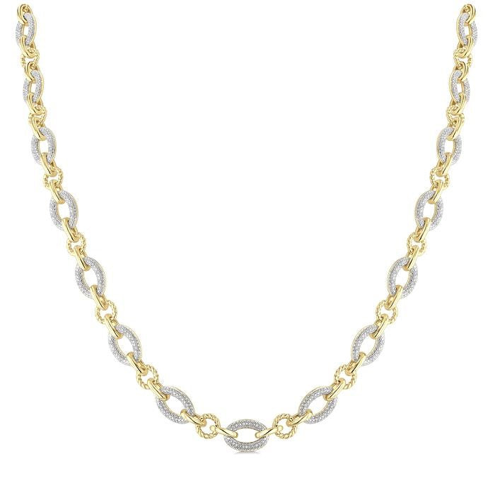 1/4 Ctw Oval Shaped Open Window Link Round Cut Diamond Necklace in Yellow Gold Vermeil