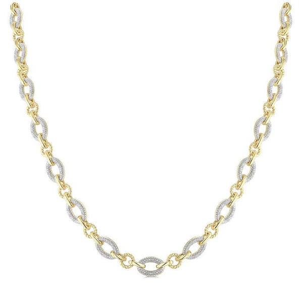 1/4 Ctw Oval Shaped Open Window Link Round Cut Diamond Necklace in Yellow Gold Vermeil