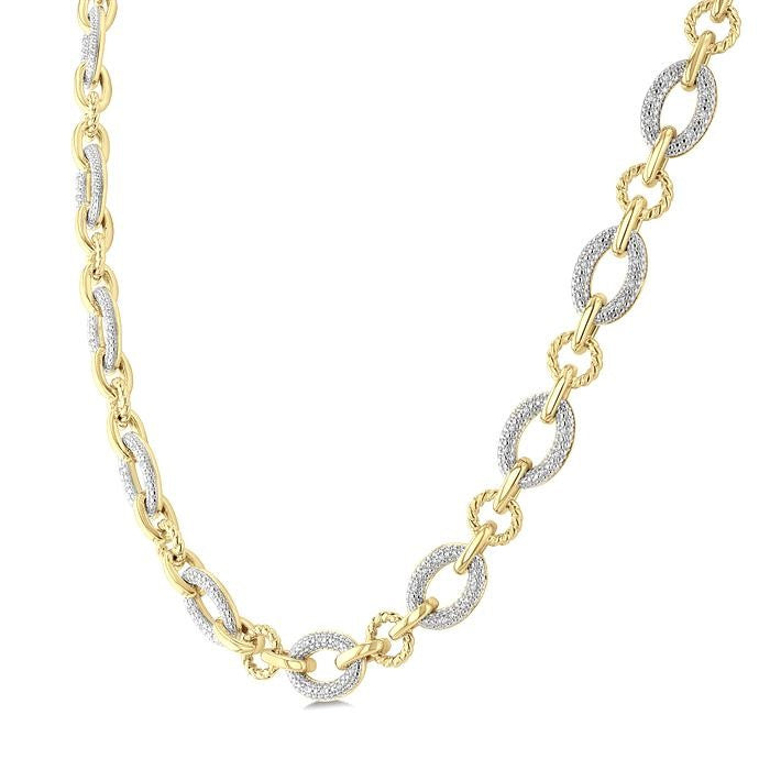 1/4 Ctw Oval Shaped Open Window Link Round Cut Diamond Necklace in Yellow Gold Vermeil
