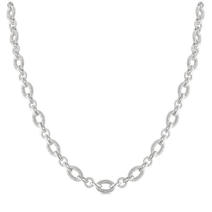 Silver Bold Oval Rope Link Diamond Necklace