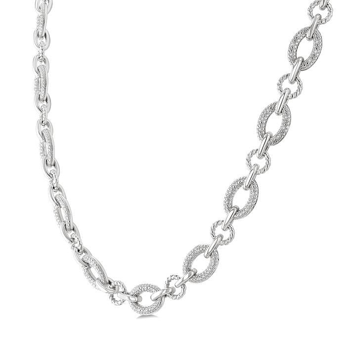 Silver Bold Oval Rope Link Diamond Necklace