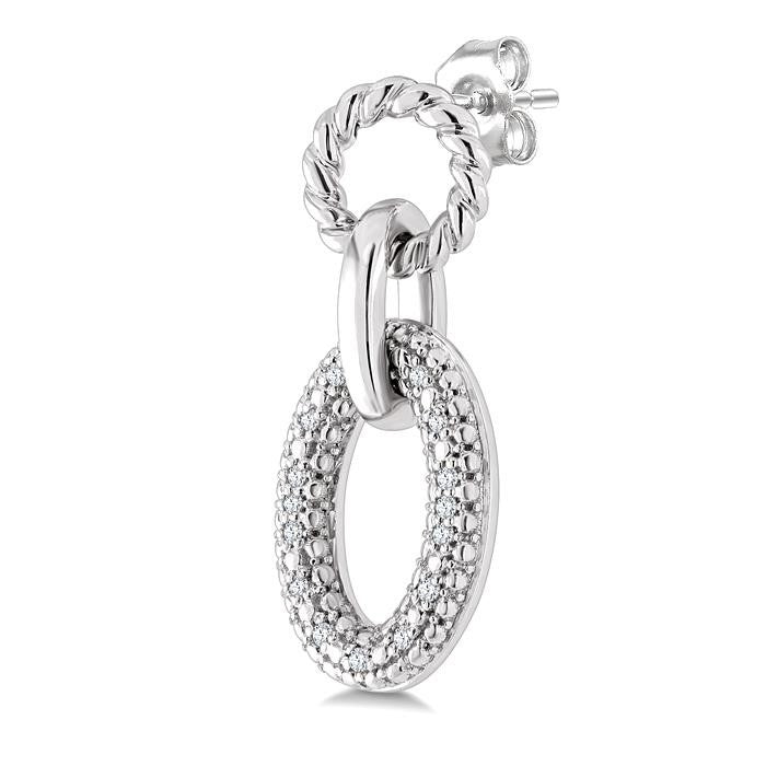 1/10 Ctw Round Cut Diamond Bold Oval Shape Rope Link Earrings in Sterling Silver