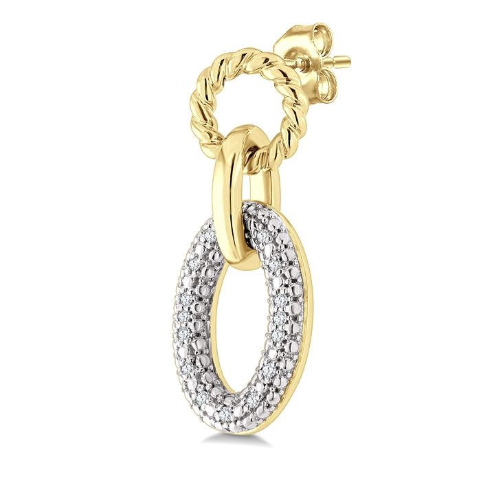 1/10 Ctw Oval Shaped Open Window Link Round Cut Diamond Earrings in Yellow Gold Vermeil
