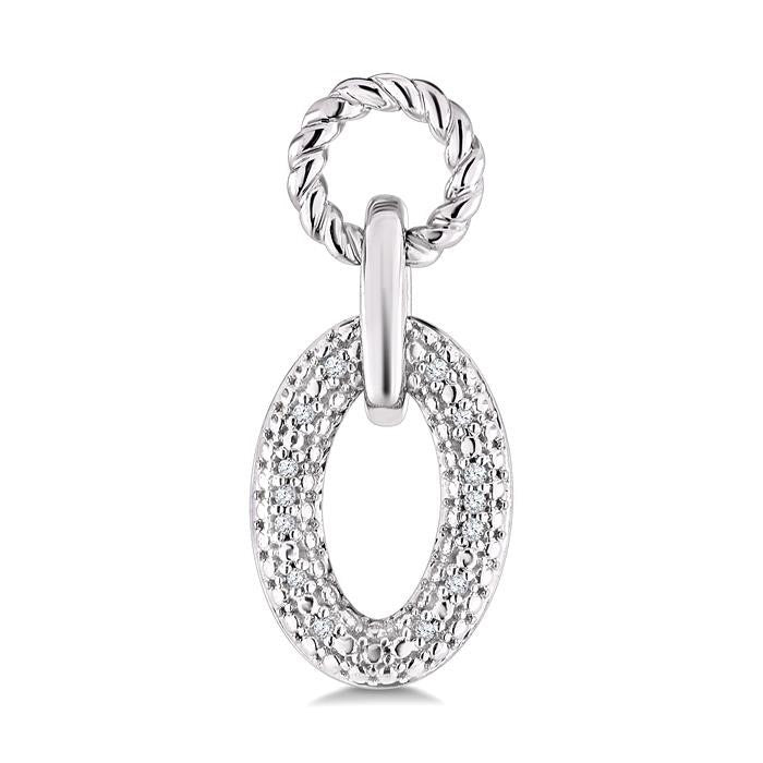 Silver Bold Oval Rope Link Diamond Earrings