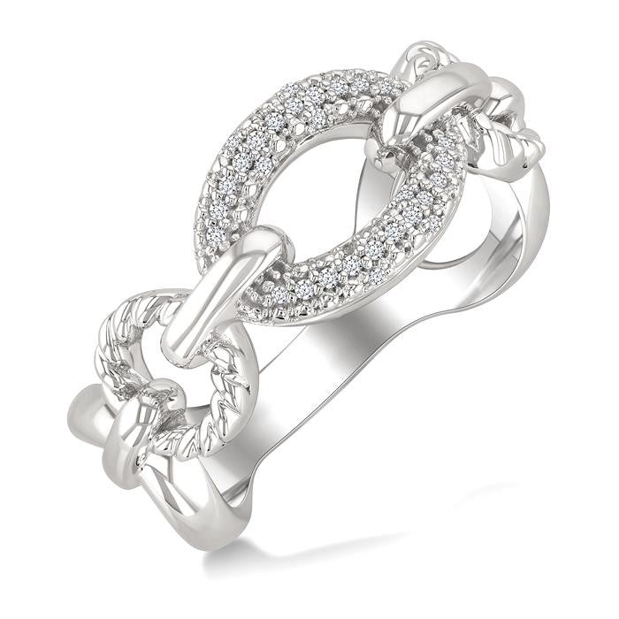 1/10 Ctw Round Cut Diamond Bold Oval Shape Rope Link Ring in Sterling Silver