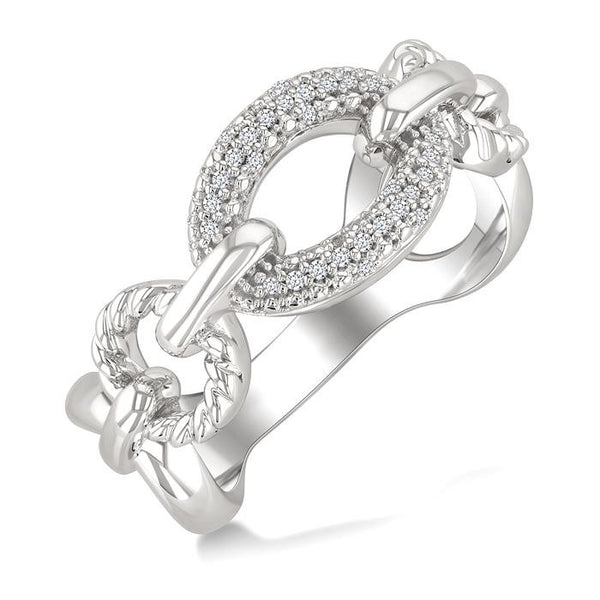 1/10 Ctw Round Cut Diamond Bold Oval Shape Rope Link Ring in Sterling Silver