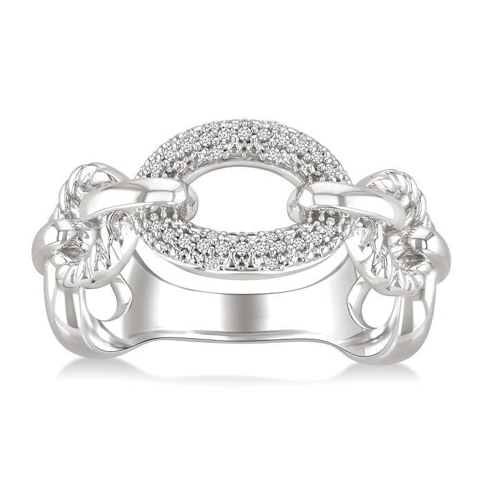 1/10 Ctw Round Cut Diamond Bold Oval Shape Rope Link Ring in Sterling Silver