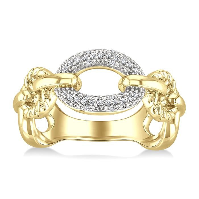 1/10 Ctw Oval Shaped Open Window Link Round Cut Diamond Ring in Yellow Gold Vermeil