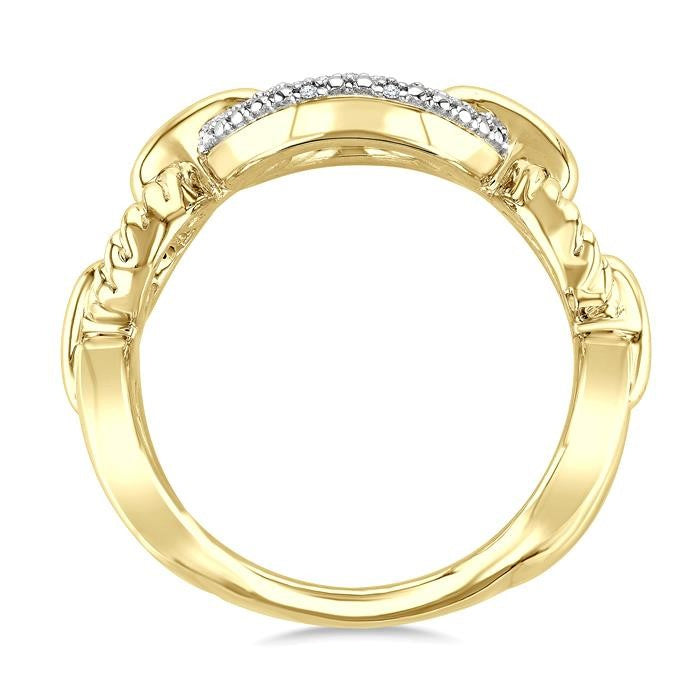 1/10 Ctw Oval Shaped Open Window Link Round Cut Diamond Ring in Yellow Gold Vermeil