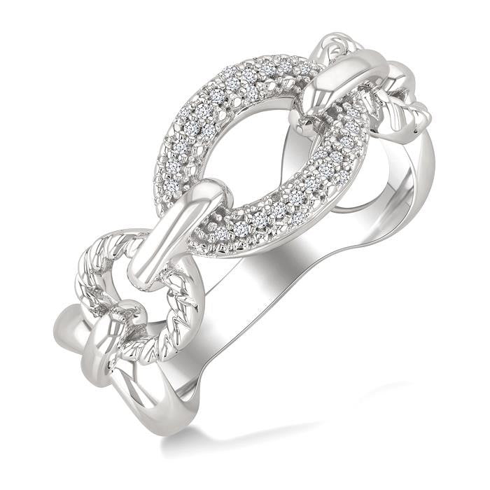 Silver Bold Oval Rope Link Diamond Ring
