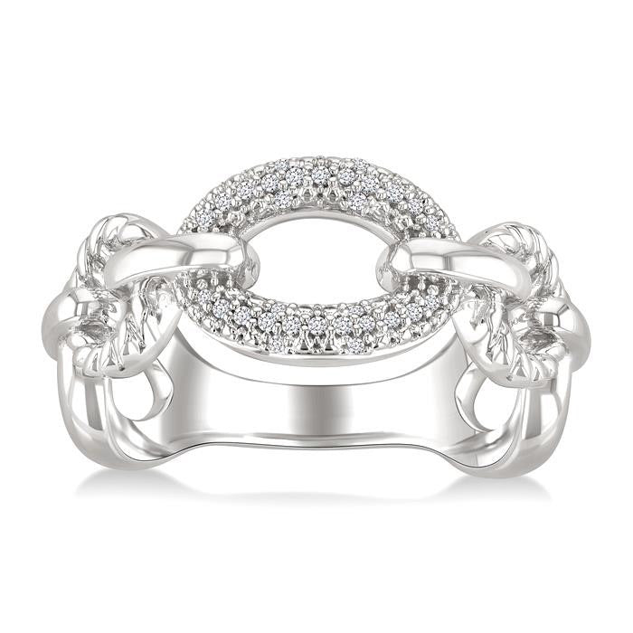 Silver Bold Oval Rope Link Diamond Ring