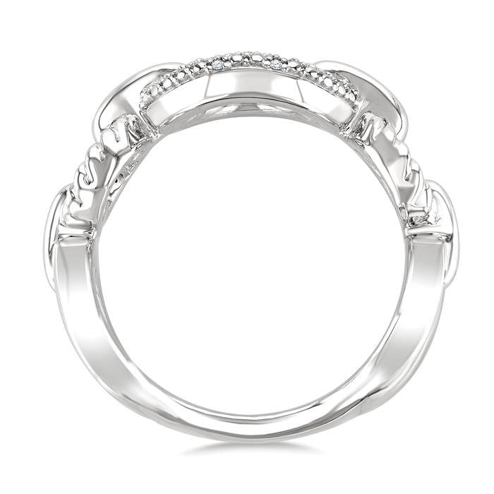 Silver Bold Oval Rope Link Diamond Ring