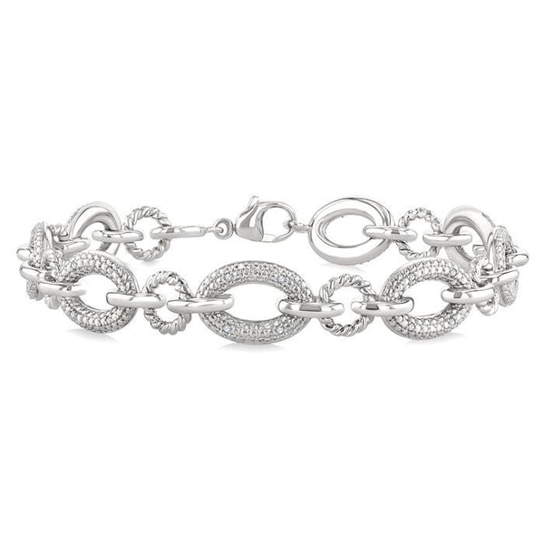 1/10 Ctw Round Cut Diamond Bold Oval Shape Rope Link Bracelet in Sterling Silver