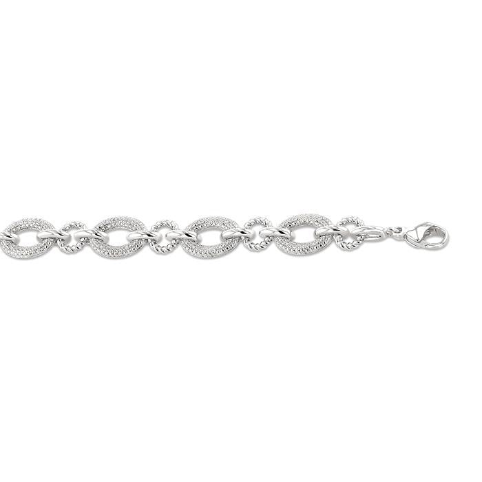 1/10 Ctw Round Cut Diamond Bold Oval Shape Rope Link Bracelet in Sterling Silver