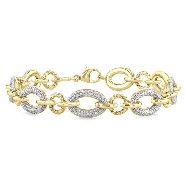 1/10 Ctw Oval Shaped Open Window Link Round Cut Diamond Bracelet in Yellow Gold Vermeil