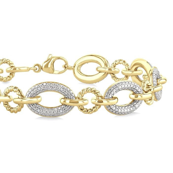 1/10 Ctw Oval Shaped Open Window Link Round Cut Diamond Bracelet in Yellow Gold Vermeil