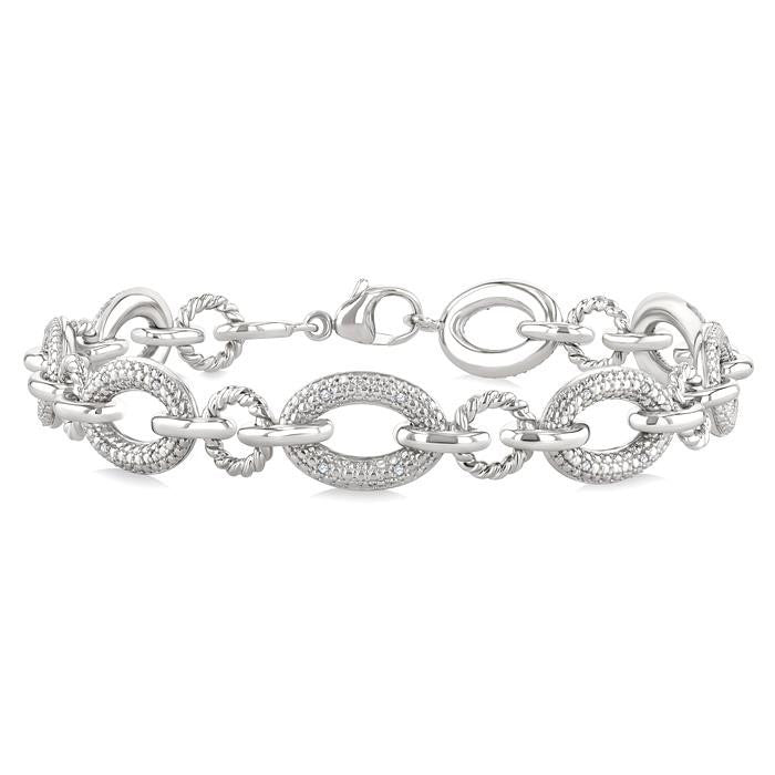 Silver Bold Oval Rope Link Diamond Bracelet