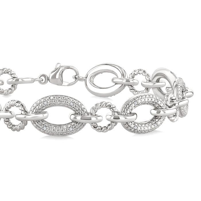 Silver Bold Oval Rope Link Diamond Bracelet