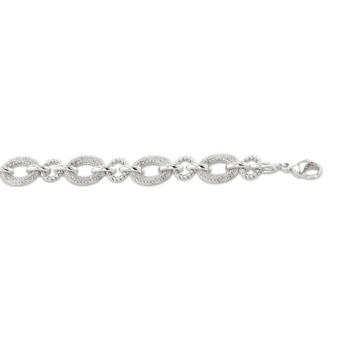 Silver Bold Oval Rope Link Diamond Bracelet
