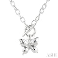 1/10 Ctw Round Cut Diamond Butterfly Mosaic Fashion Toggle Necklace in Sterling Silver
