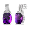 9x7 MM Cushion Shape Amethyst and 1/50 Ctw Looped Round Cut Diamond Semi-Precious Earrings in Sterling Silver