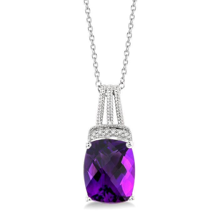 Vesper Silver Cushion Shape Gemstone & Diamond Pendant