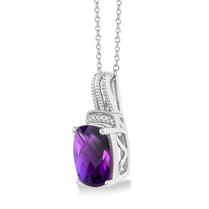 Vesper Silver Cushion Shape Gemstone & Diamond Pendant