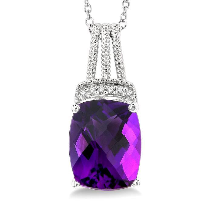 Vesper Silver Cushion Shape Gemstone & Diamond Pendant
