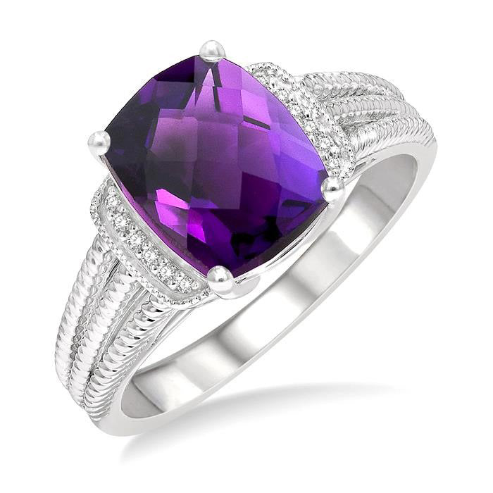 Silver Gemstone & Diamond Ring
