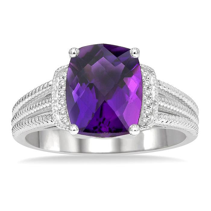 Silver Gemstone & Diamond Ring