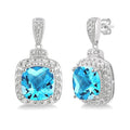 8x8 MM Cushion Shape Blue Topaz and 1/50 Ctw Round Cut Diamond Semi-Precious Earrings in Sterling Silver