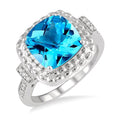 10x10 MM Cushion Shape Blue Topaz and 1/50 Ctw Round Cut Diamond Semi-Precious Ring in Sterling Silver