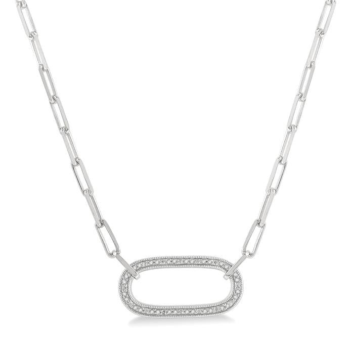 1/10 Ctw Round Cut Diamond Paperclip Pendant With Chain in Sterling Silver
