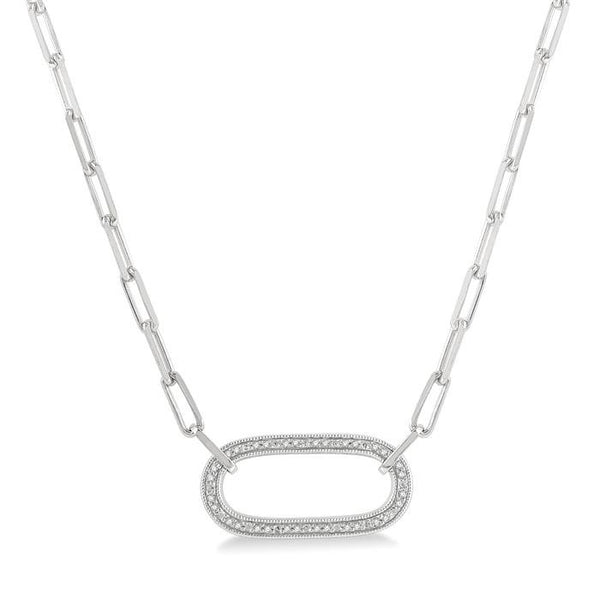 1/10 Ctw Round Cut Diamond Paperclip Pendant With Chain in Sterling Silver