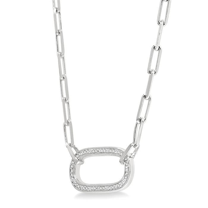 1/10 Ctw Round Cut Diamond Paperclip Pendant With Chain in Sterling Silver
