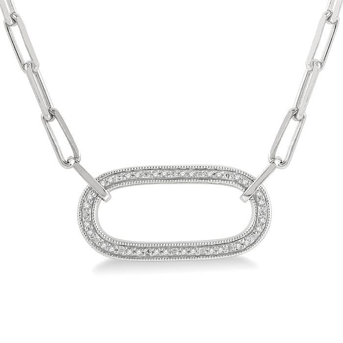 1/10 Ctw Round Cut Diamond Paperclip Pendant With Chain in Sterling Silver