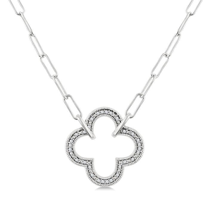 1/10 Ctw Round Cut Diamond Paperclip Pendant With Chain in Sterling Silver
