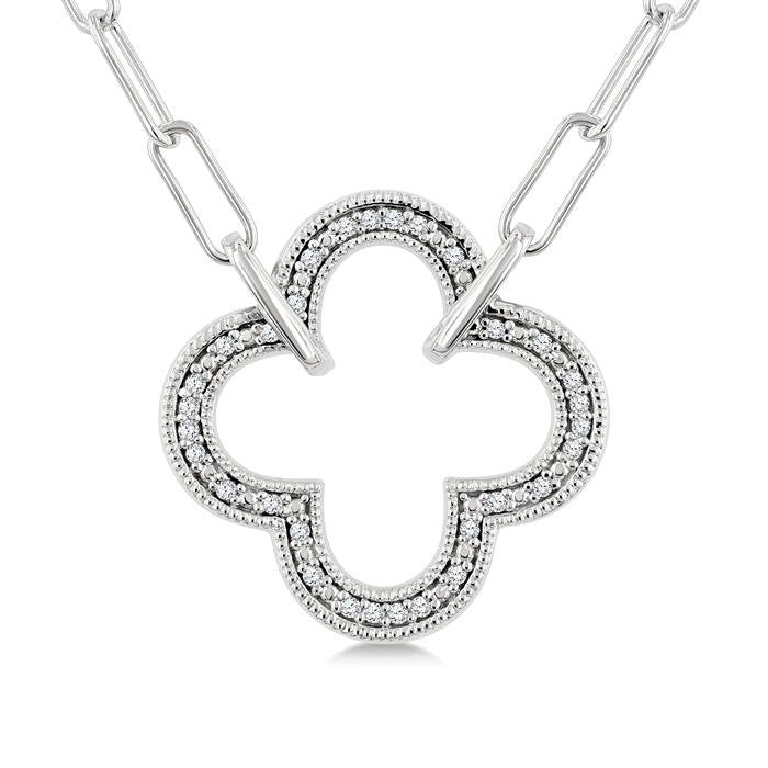 1/10 Ctw Round Cut Diamond Paperclip Pendant With Chain in Sterling Silver